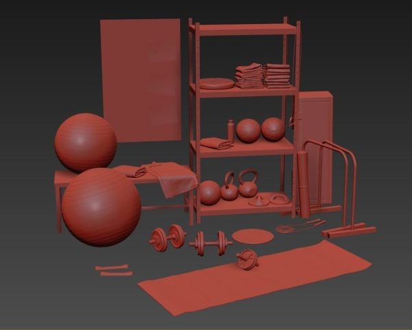 Sports set two dumbbells on mat