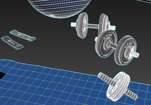 Sports set two dumbbells on mat