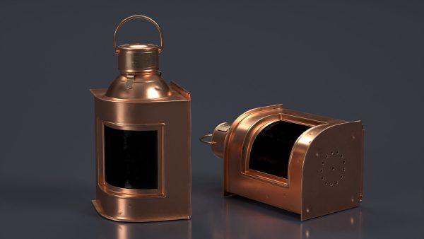 Vintage Copper Ship Lamp with Black Glass Disassembled