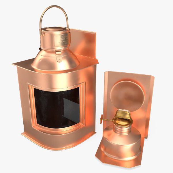 Vintage Copper Ship Lamp with Black Glass Disassembled