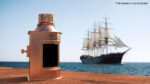 Vintage Copper Ship Lamp with Black Glass Disassembled