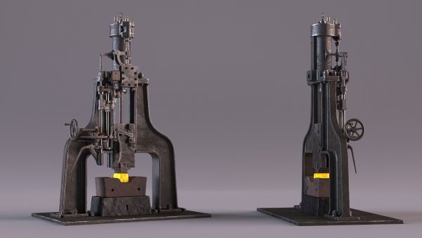 Vintage Industrial Steam Hammer Rigged