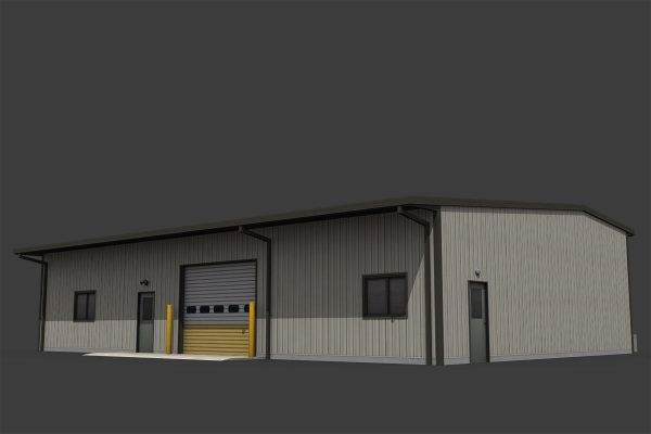 Warehouse metal building with doors and stairs