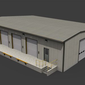 Warehouse metal building with doors and stairs