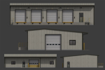 Warehouse metal building with doors and stairs