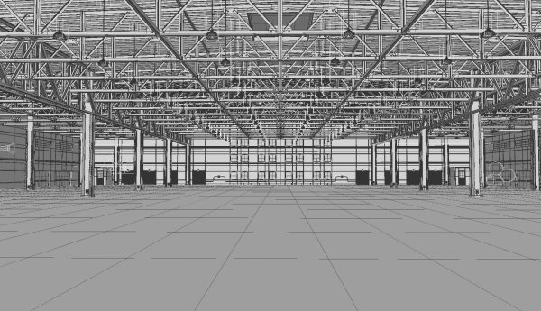 Warehouse empty with windows