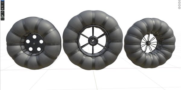 Wheels of an all-terrain vehicle and a swamp