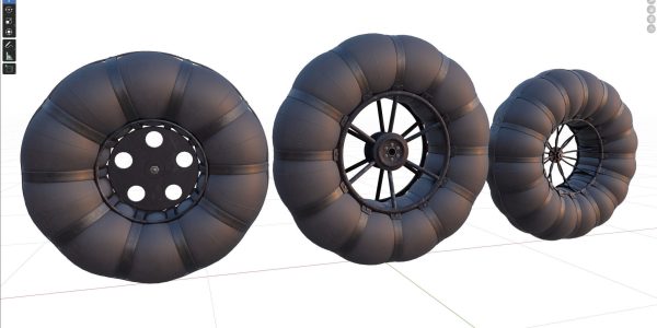 Wheels of an all-terrain vehicle and a swamp