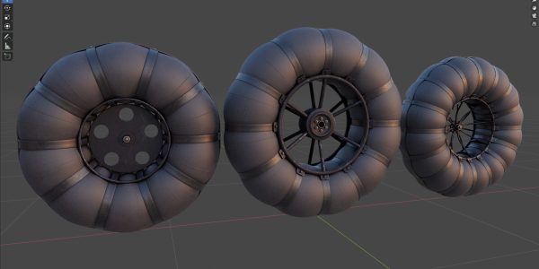 Wheels of an all-terrain vehicle and a swamp