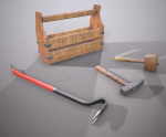 Wooden toolbox and tools
