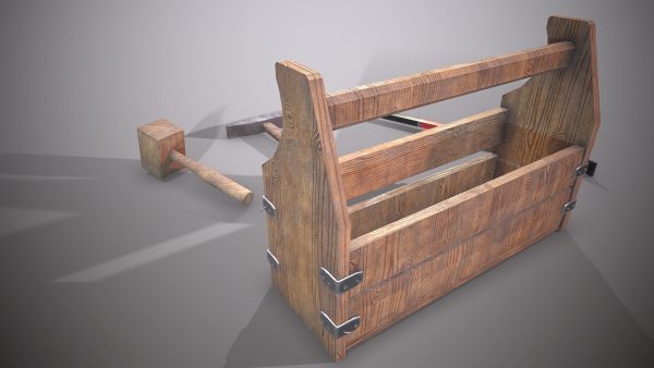 Wooden toolbox and tools