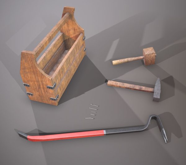 Wooden toolbox and tools