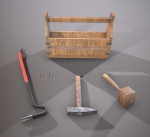 Wooden toolbox and tools