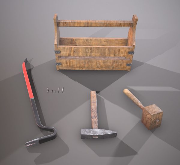 Wooden toolbox and tools