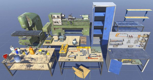 Workshop in metal building