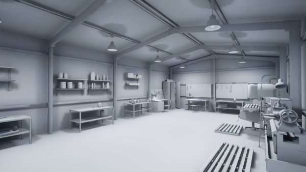 Workshop in metal building