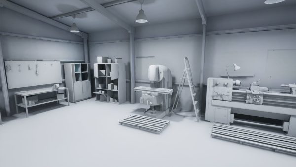 Workshop in metal building