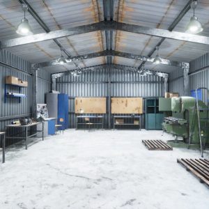 Workshop in metal building