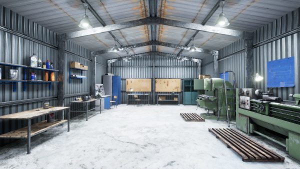 Workshop in metal building