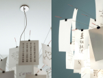 Zettelz 5 light fixture with paper hanging from it