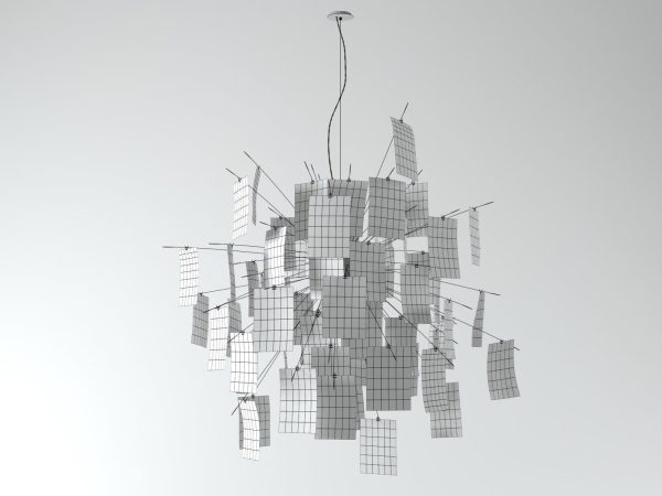 Zettelz 5 light fixture with paper hanging from it